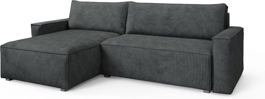 Sofa narożna: Grafitowy, z funkcją spania, z pojemnikiem do przechowywania, rozkładana konstrukcja