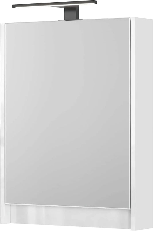 Planetmöbel Szafka łazienkowa i słupek do łazienki z lustrem i oświetleniem szer. 50 cm — wyświetlacz LED, czarny