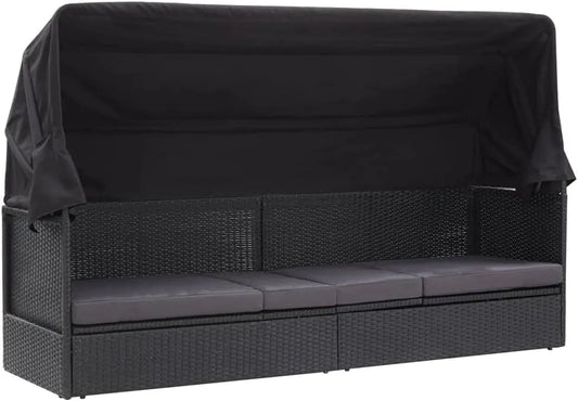 Sofa ogrodowa i sofa wypoczynkowa na taras — z technorattanu, czarny