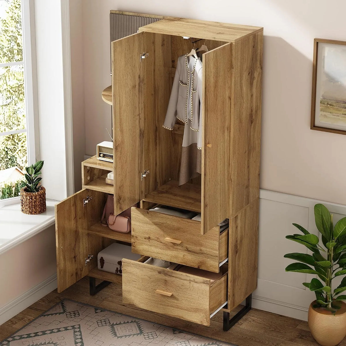 Kompaktowa garderoba z wyściełanymi panelami – MDF, z drewna, kompaktowa konstrukcja, 110 × 38 × 186 cm, 60, 5 kg, czarny