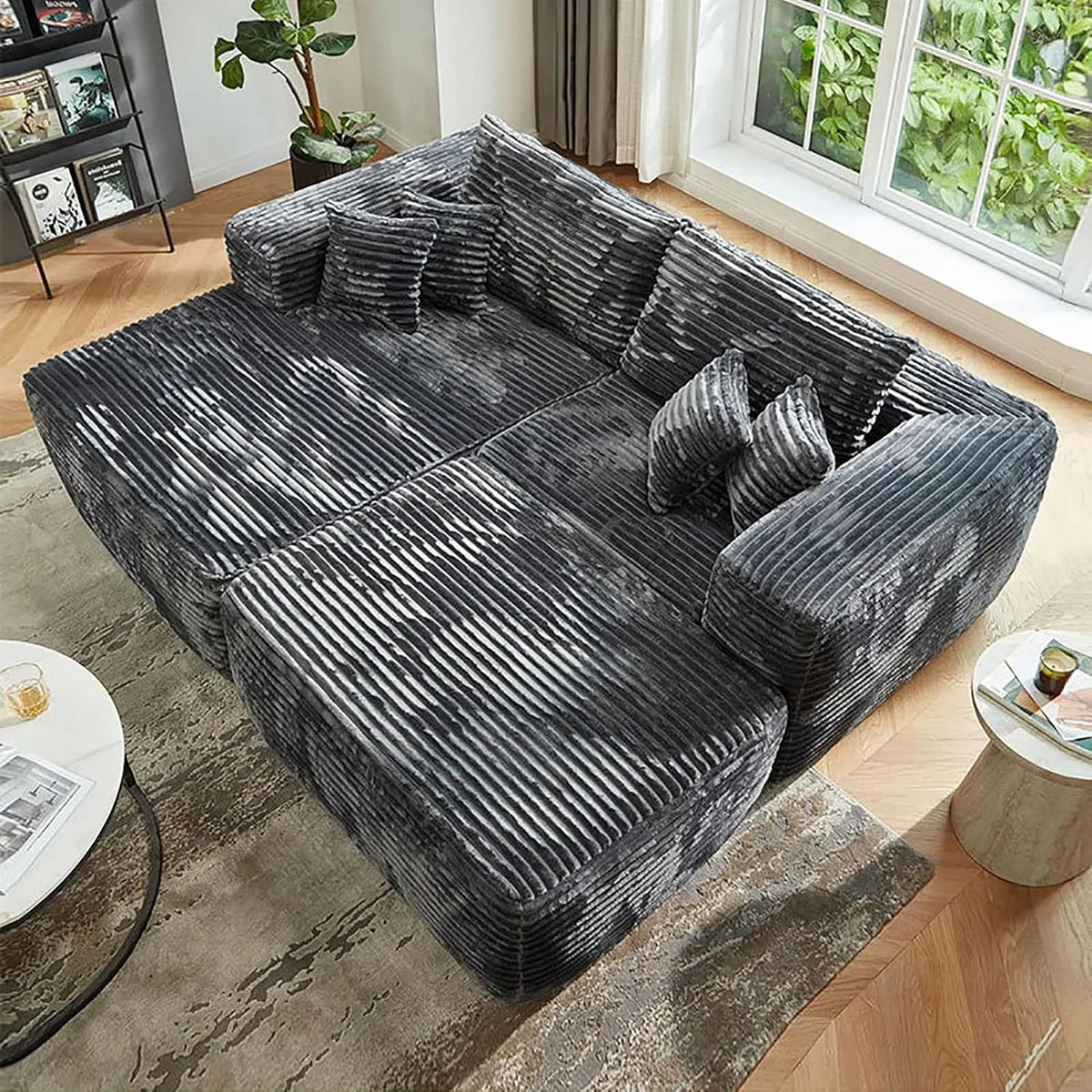 Sofa modułowa i modułowy zestaw wypoczynkowy: modułowa konstrukcja, w kształcie litery L, szary, rozkładana konstrukcja