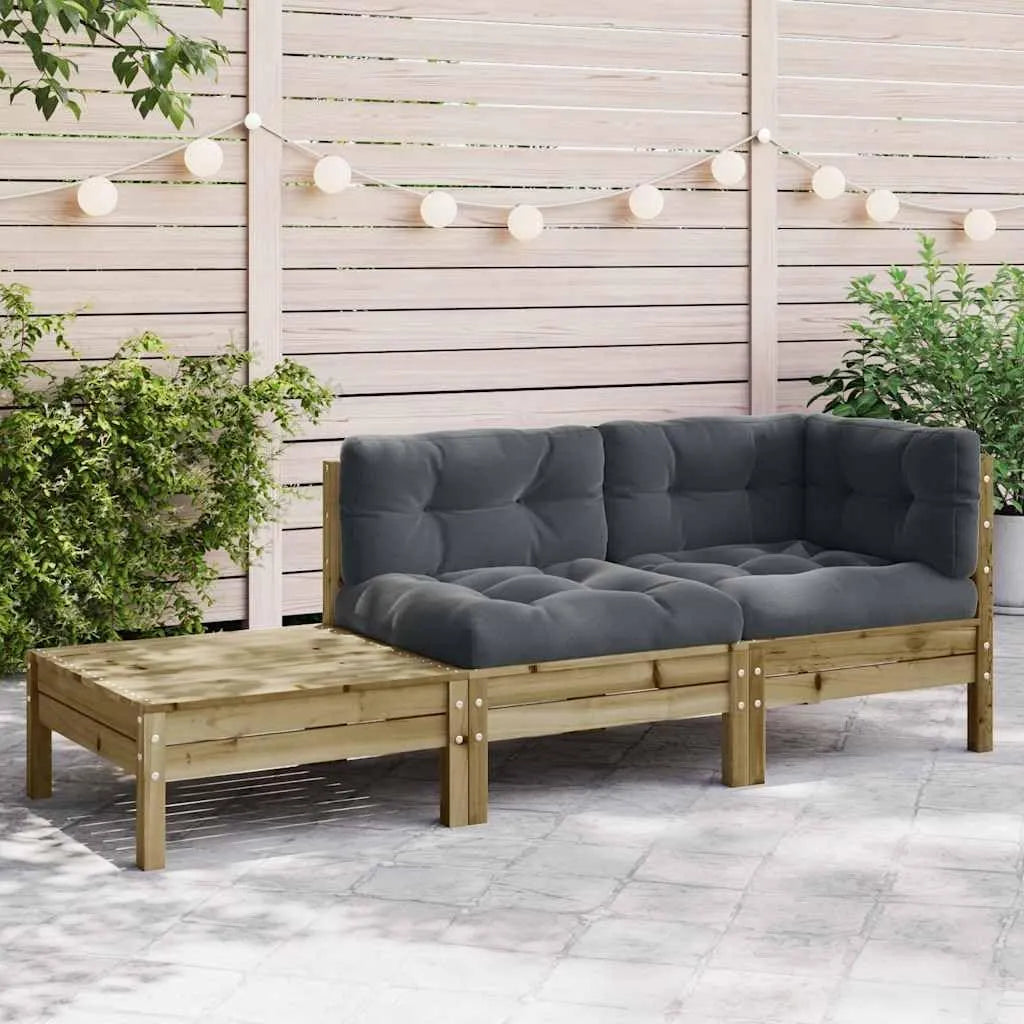 Sofa narożna — modułowa konstrukcja, z drewna, z poduszkami