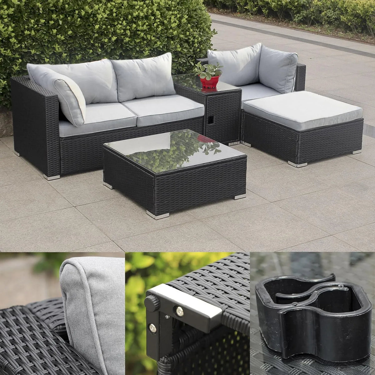 Sofa: z technorattanu, 3-osobowa, szary