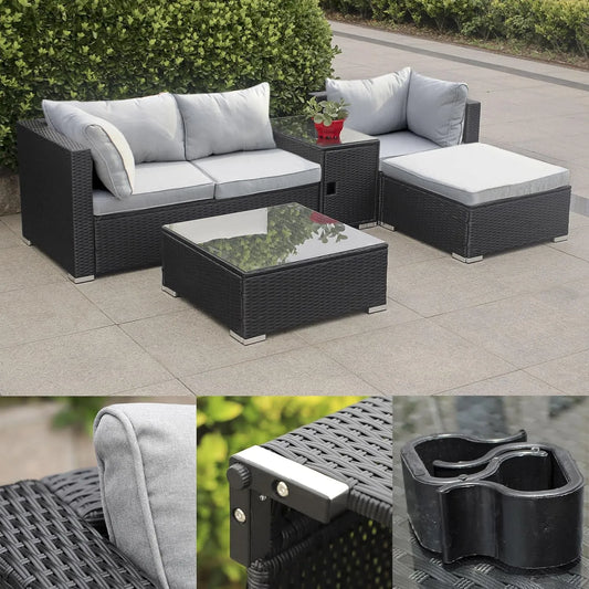 Sofa: z technorattanu, 3-osobowa, szary