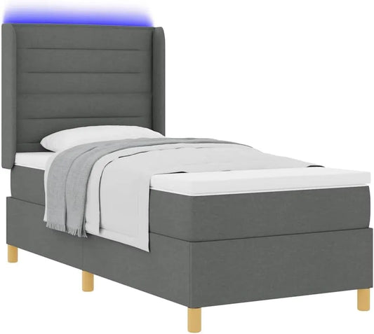 Łóżko kontynentalne z materacem i LED Szary ciemny 90x200 cm — wyświetlacz LED, 90 × 200 cm