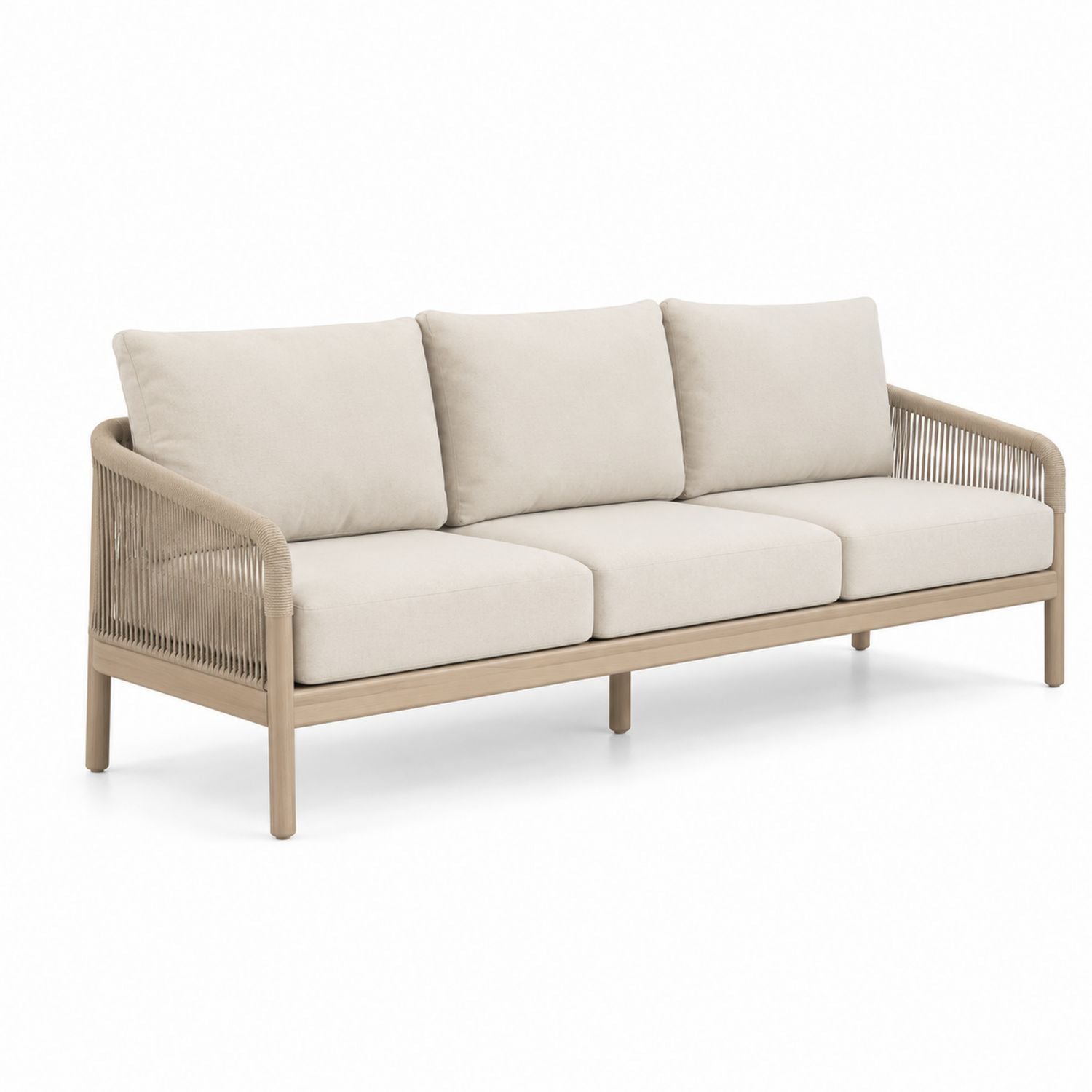 Sofa ogrodowa z drewna i tkaniny beżowa 3-osobowa