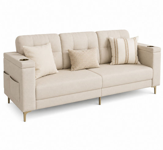 Sofa 3-osobowa z tkaniny z poduszkami