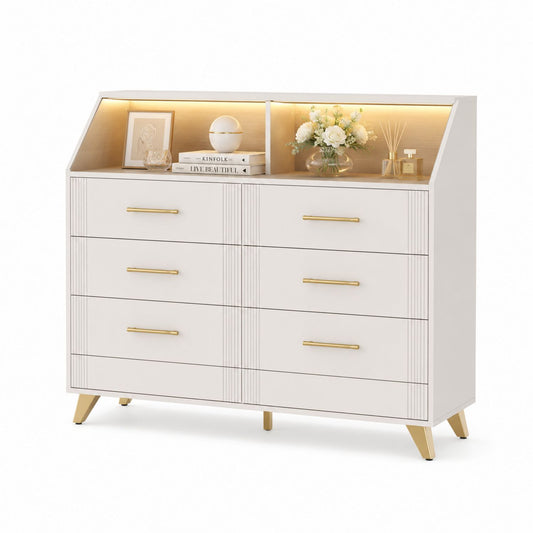 Komoda MDF Biała ze Złotymi Detalami i LED 120x40x80 cm