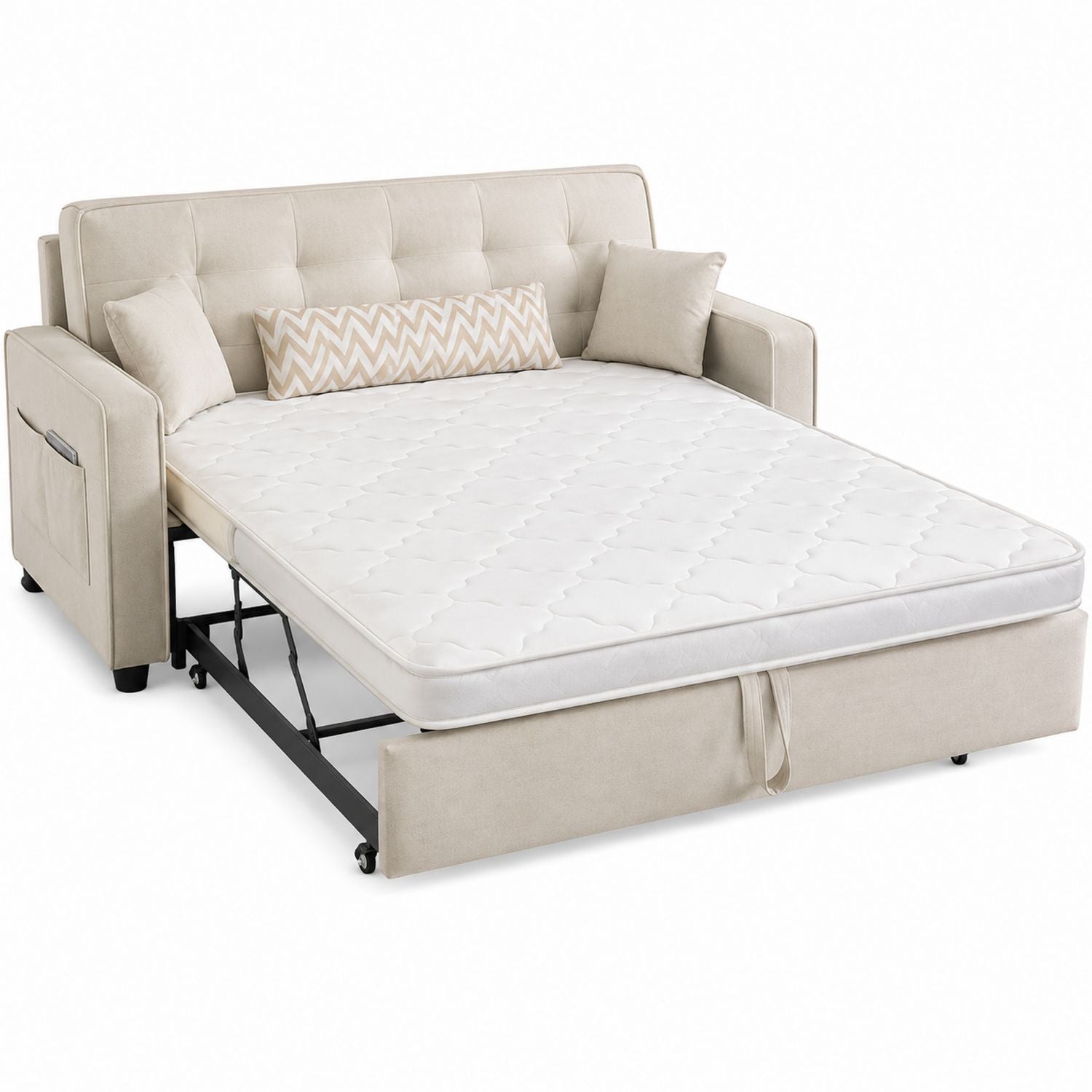Sofa rozkładana tkanina beżowa 200x140 cm